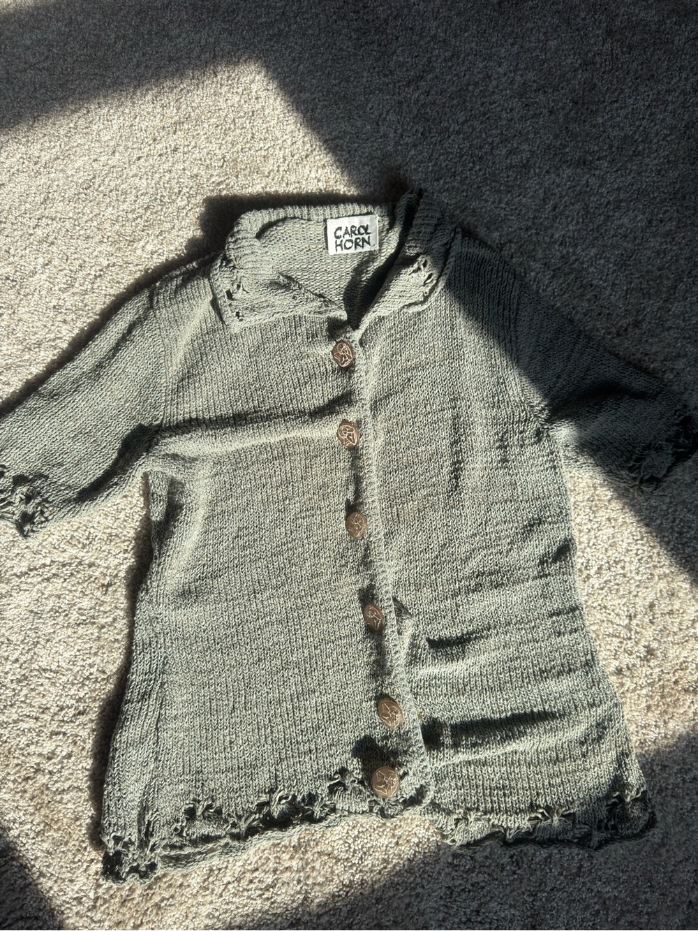 Vintage Carol Horn Gray Cherub Angel Knit Button-Front Cardigan